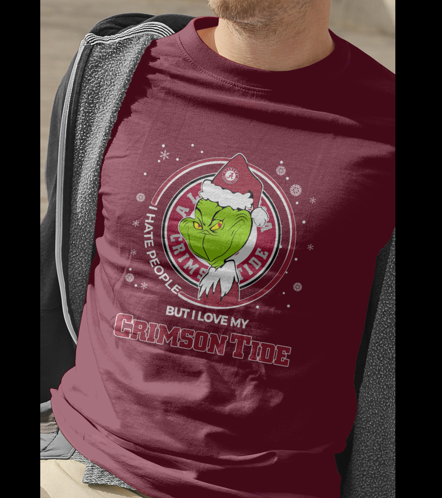 Christmas Grinch Santa I Hate People But I Love My Alabama Crimson Tide T-Shirt