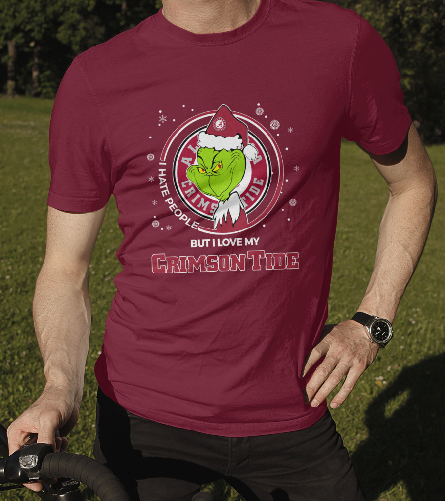 Christmas Grinch Santa I Hate People But I Love My Alabama Crimson Tide T-Shirt
