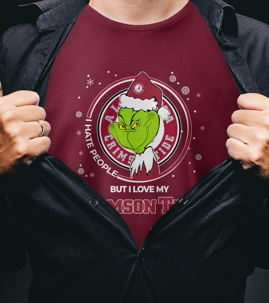 Christmas Grinch Santa I Hate People But I Love My Alabama Crimson Tide T-Shirt