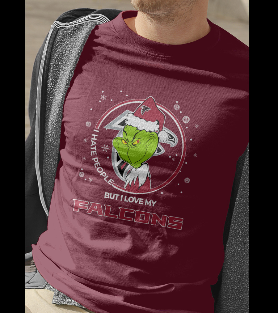 Christmas Grinch Santa I Hate People But I Love My Falcons T-Shirt