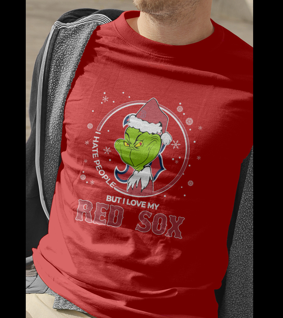 Christmas Grinch Santa I Hate People But I Love My Red Sox T-Shirt
