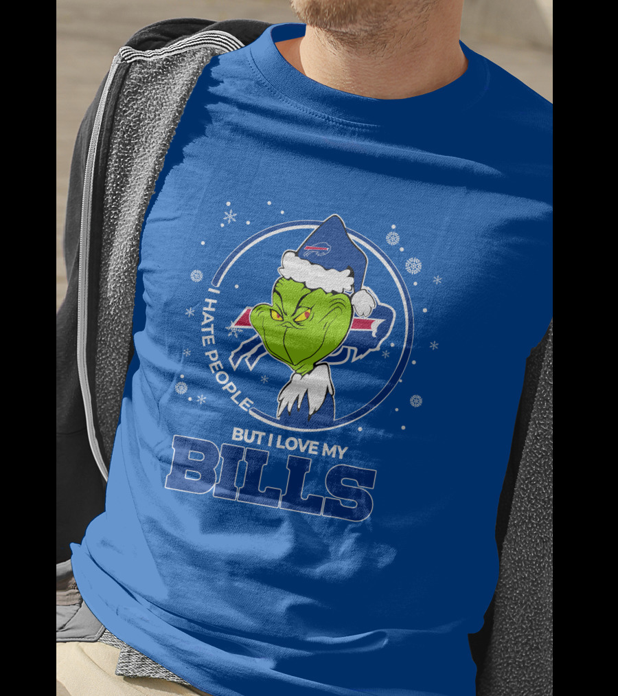 Grinch Christmas I Hate People But I Love My Buffalo Bills T-Shirt