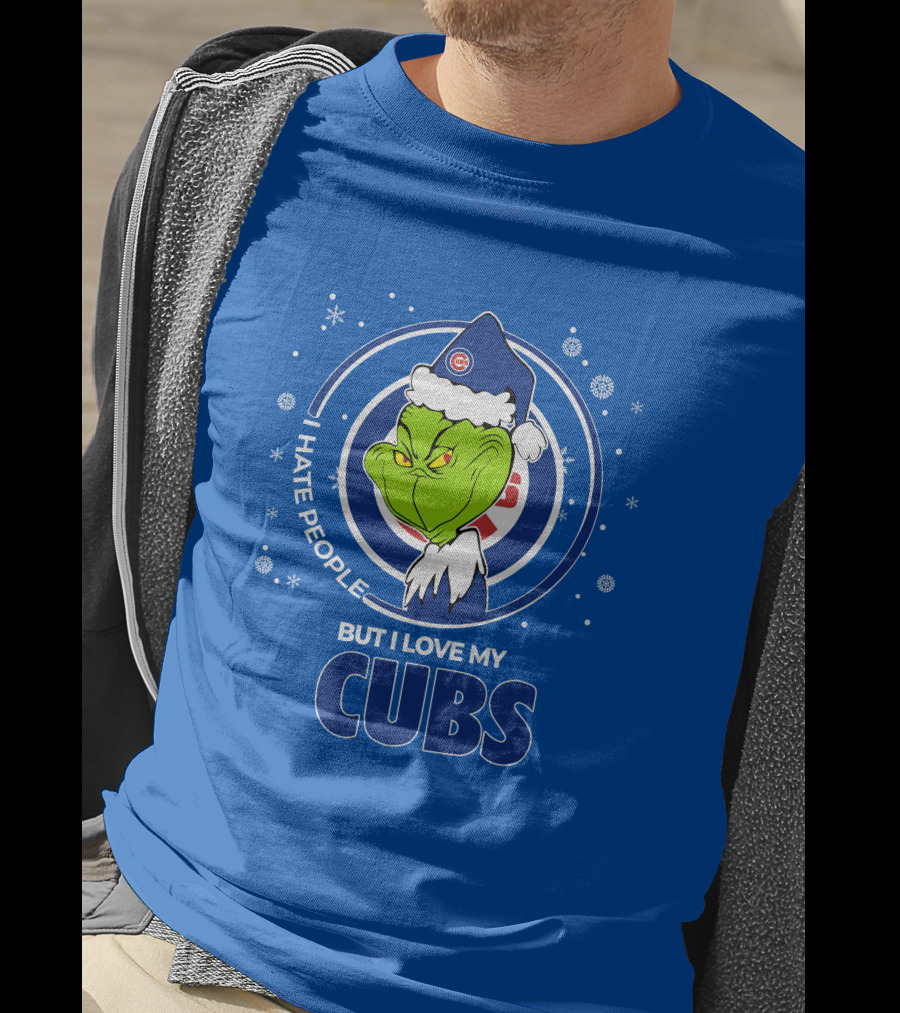 Grinch Christmas Santa I Hate People But I Love My Cubs T-Shirt