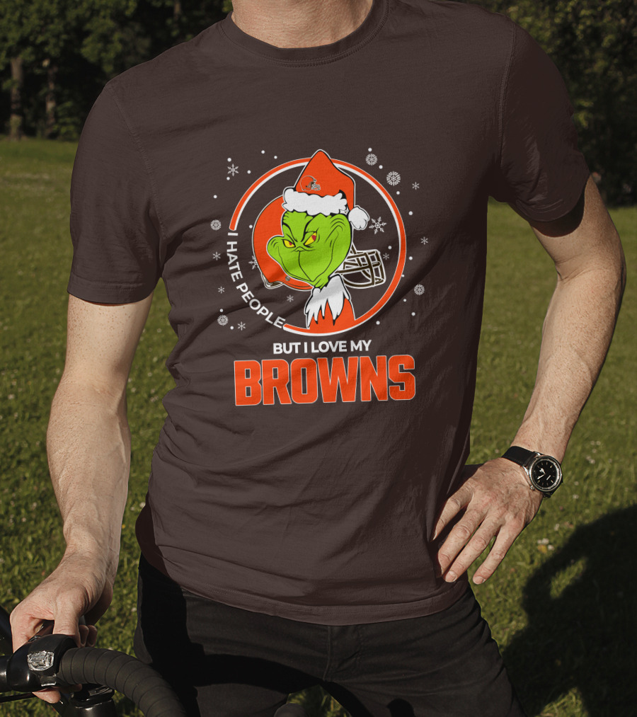 I Hate People But I Love My Cleveland Browns Grinch Santa Christmas T-Shirt