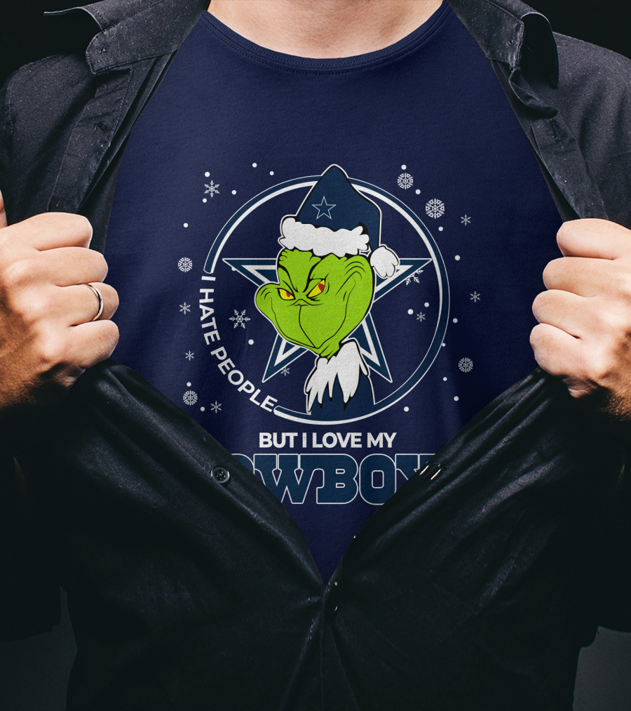 I Hate People But I Love My Dallas Cowboys Grinch Santa Christmas T-Shirt