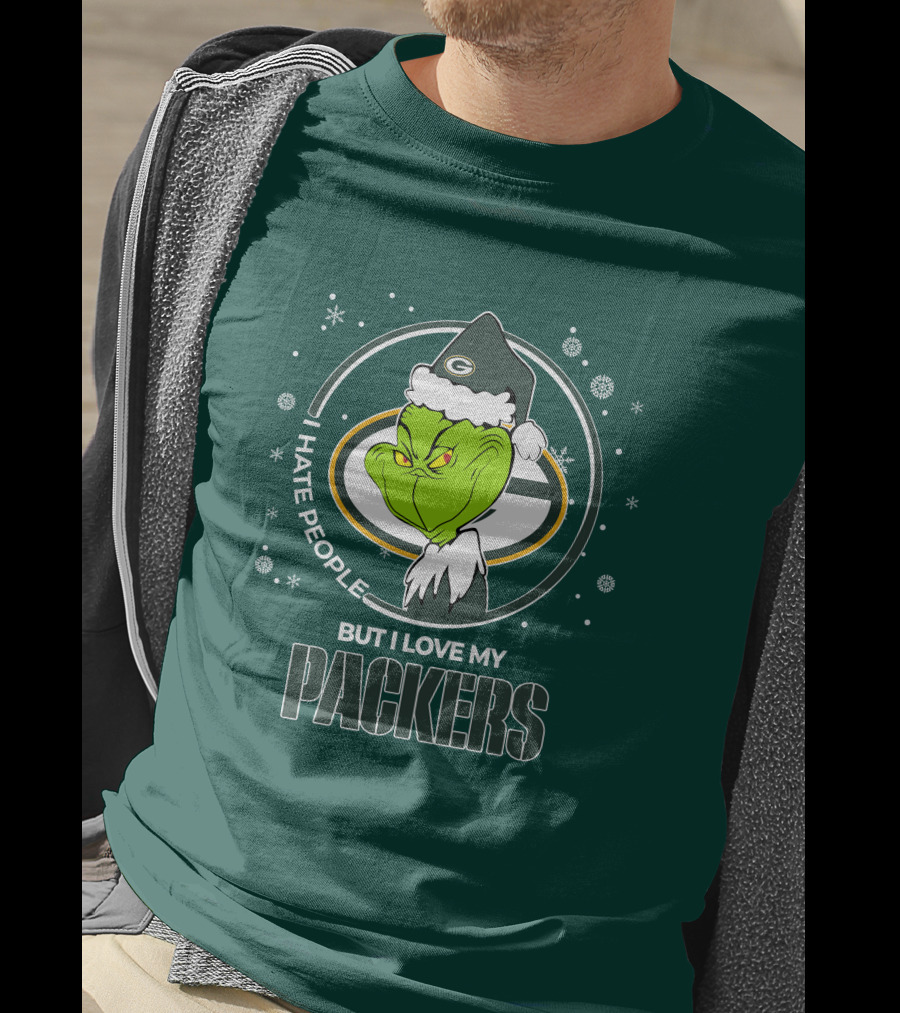 Christmas Grinch Santa I Hate People But I Love My Packers T-Shirt