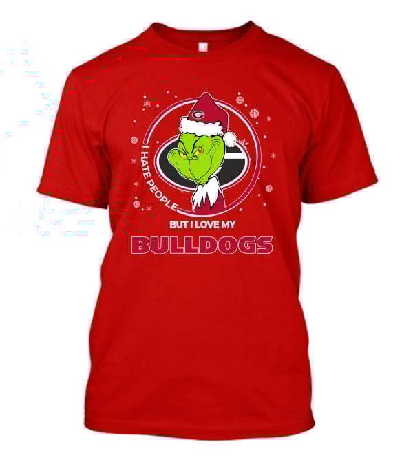 Christmas Grinch Santa I Hate People But I Love My Bulldogs Georgia T-Shirt