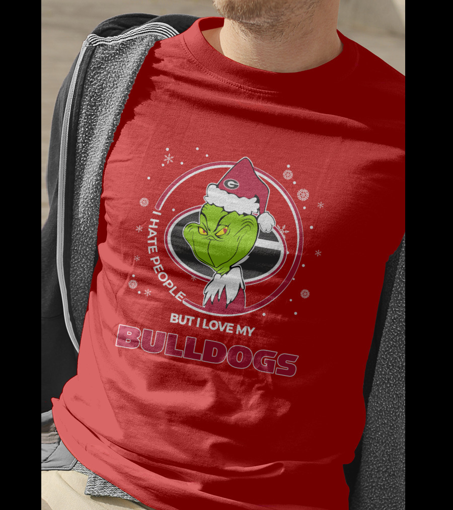 Christmas Grinch Santa I Hate People But I Love My Bulldogs Georgia T-Shirt