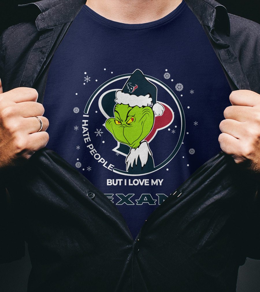 Christmas Grinch I Hate People But I Love My Texans T-Shirt