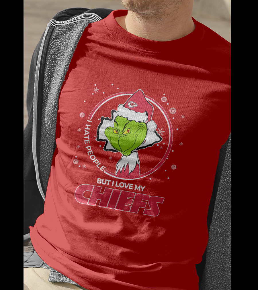 Christmas Grinch Santa I Hate People But I Love My Chiefs T-Shirt