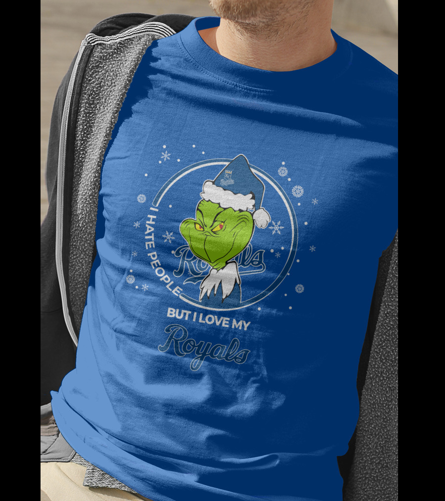Christmas Grinch Santa I Hate People But I Love My Kansas City Royals T-Shirt