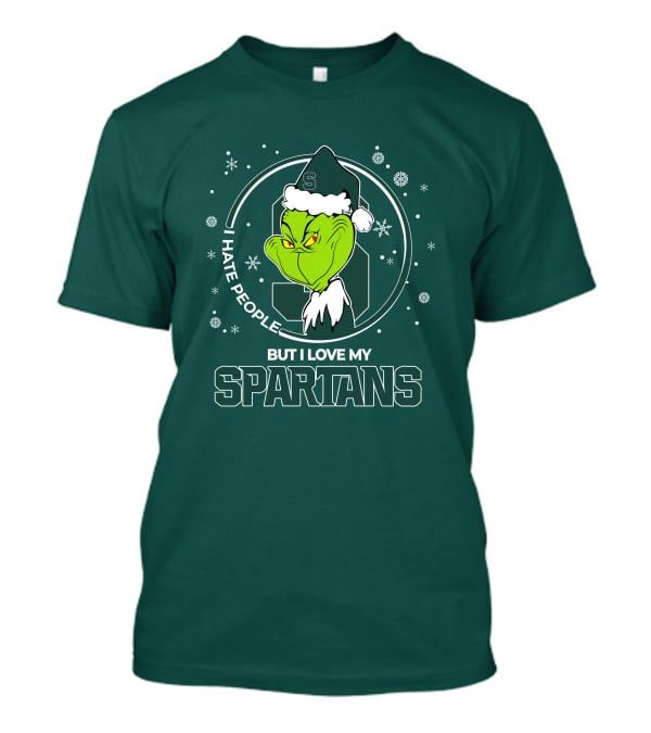 Christmas Grinch Santa I Hate People But I Love My Spartans T-Shirt