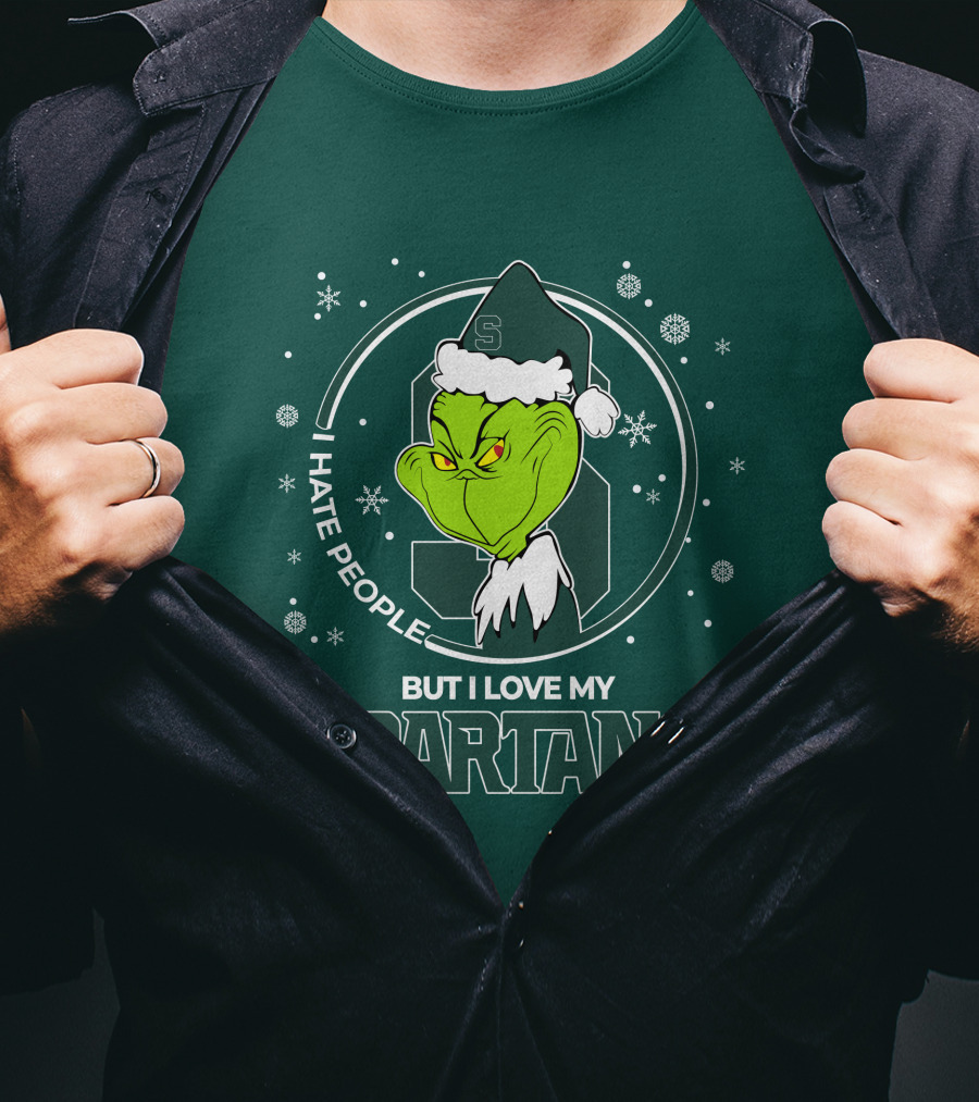 Christmas Grinch Santa I Hate People But I Love My Spartans T-Shirt
