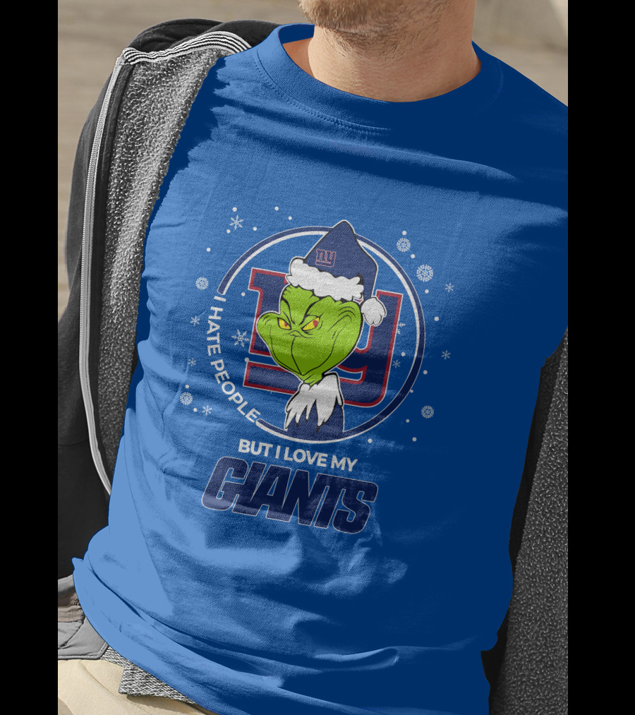 Grinch Santa I Hate People But I Love My New York Giants T-Shirt
