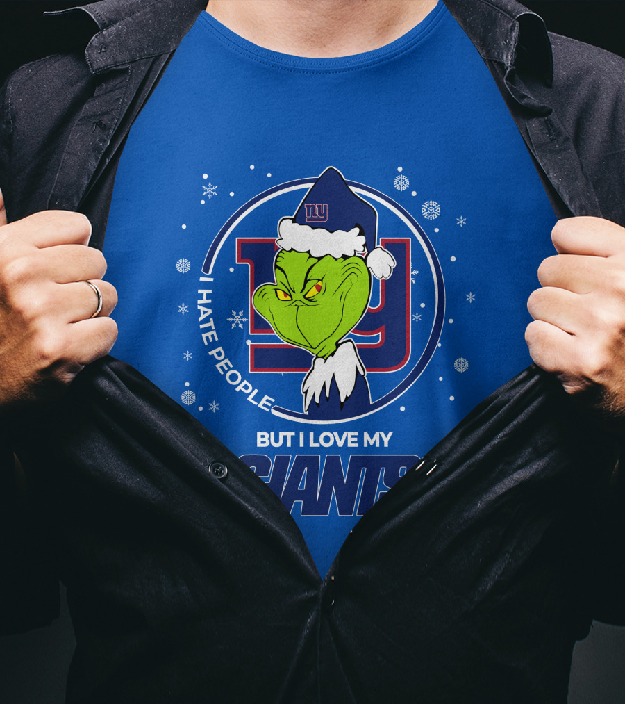 Grinch Santa I Hate People But I Love My New York Giants T-Shirt