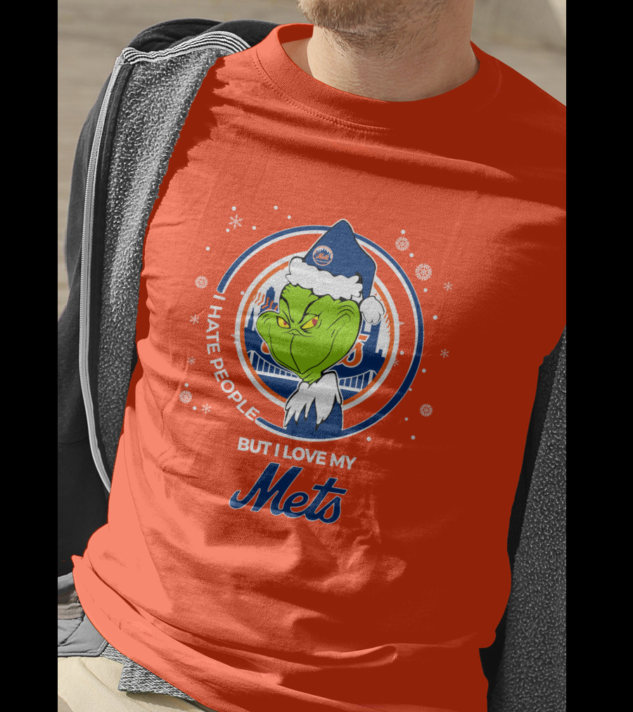 I Hate People But I Love My Mets Christmas Grinch Santa T-Shirt