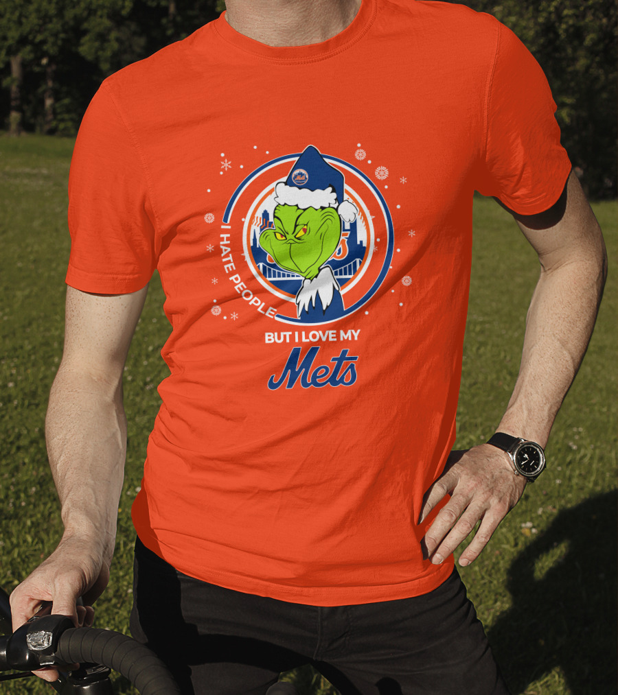 I Hate People But I Love My Mets Christmas Grinch Santa T-Shirt