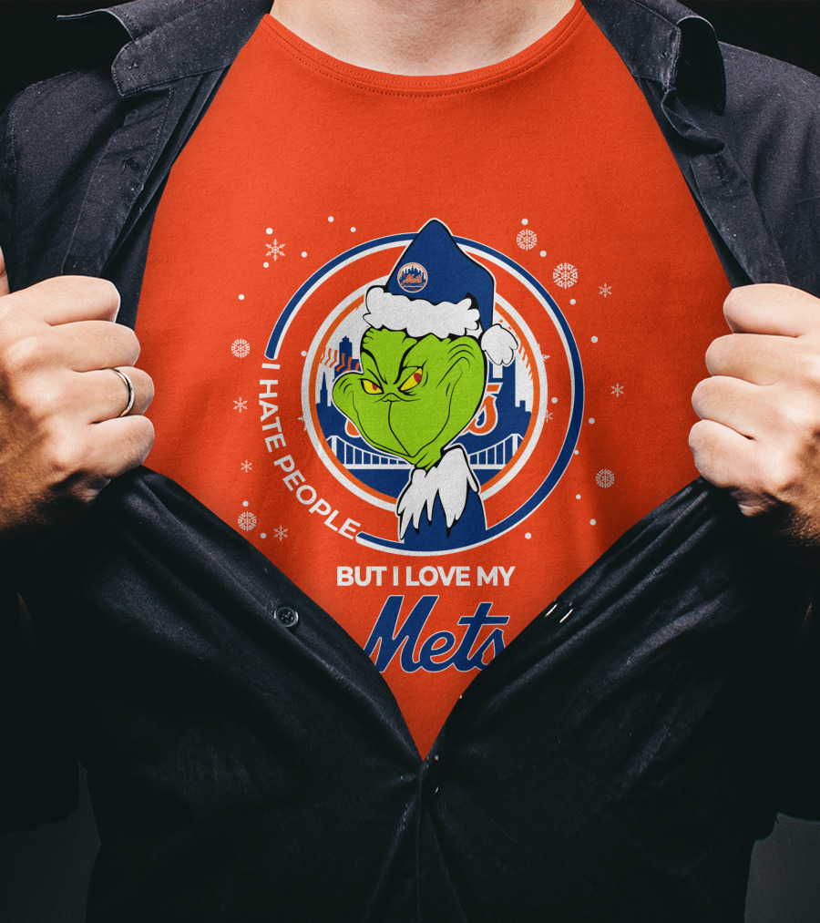 I Hate People But I Love My Mets Christmas Grinch Santa T-Shirt