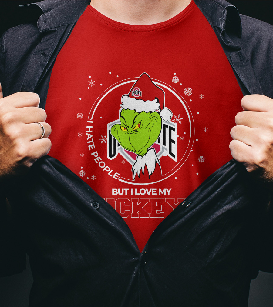 Christmas Grinch Santa I Hate People But I Love My Buckeye Ohio State T-Shirt