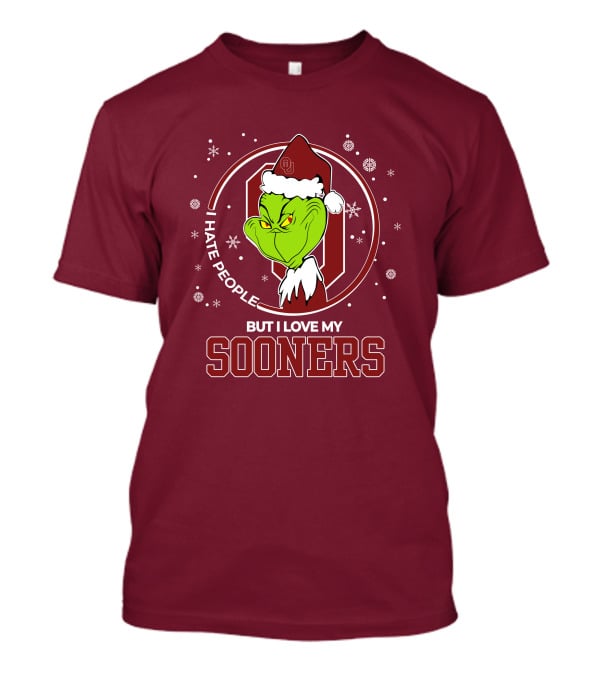 I Hate People But I Love My Sooners Grinch Christmas Santa T-Shirt