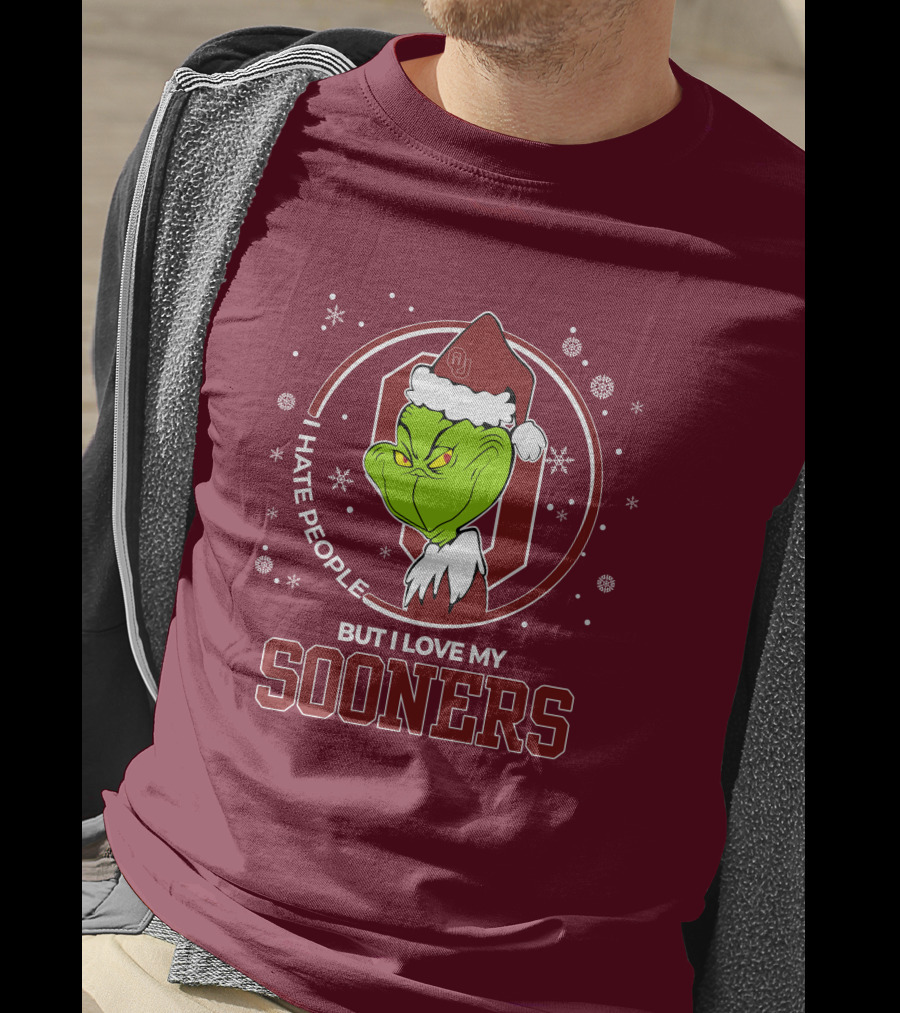 I Hate People But I Love My Sooners Grinch Christmas Santa T-Shirt