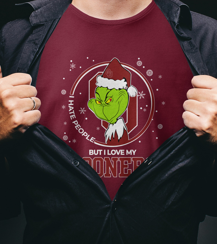 I Hate People But I Love My Sooners Grinch Christmas Santa T-Shirt