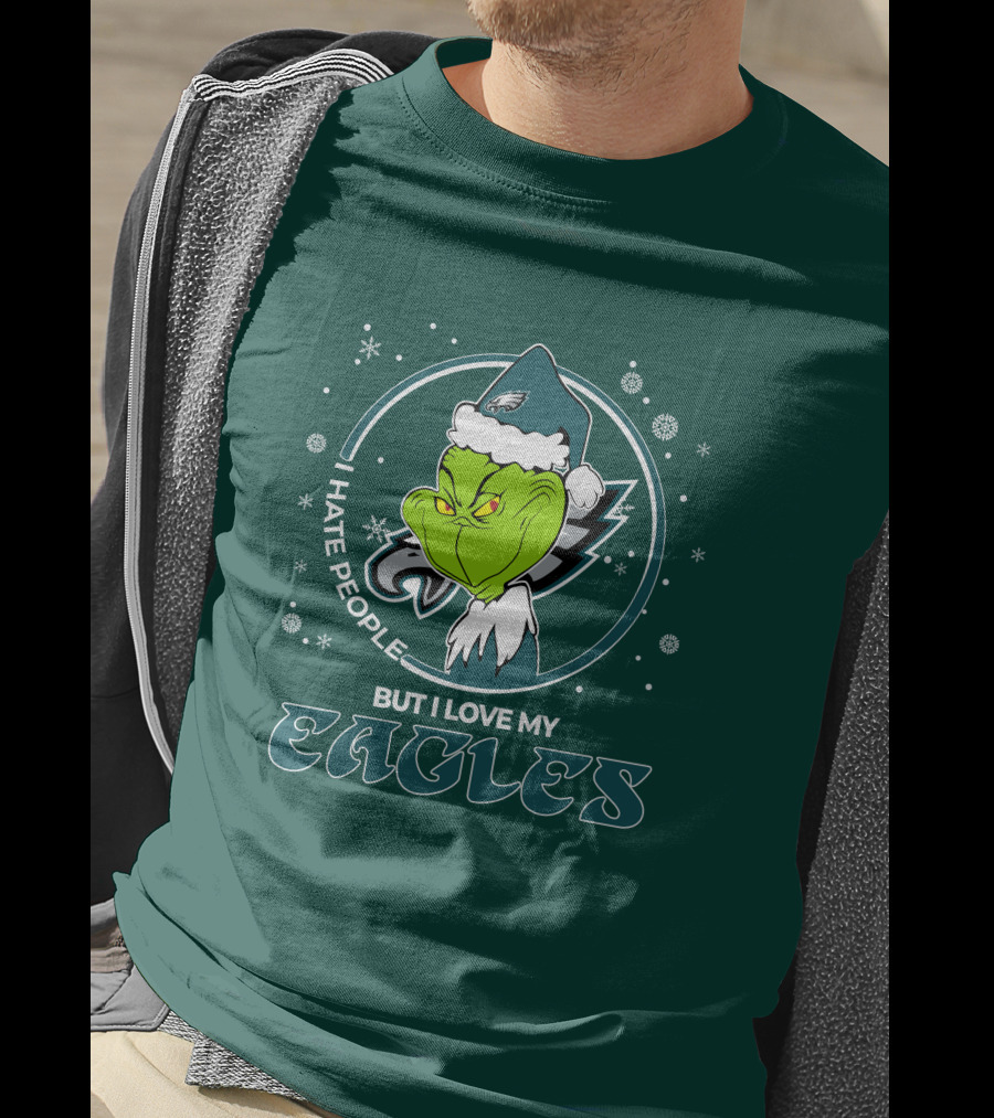 Christmas Grinch Santa I Hate People But I Love My Eagles Philadelphia T-Shirt
