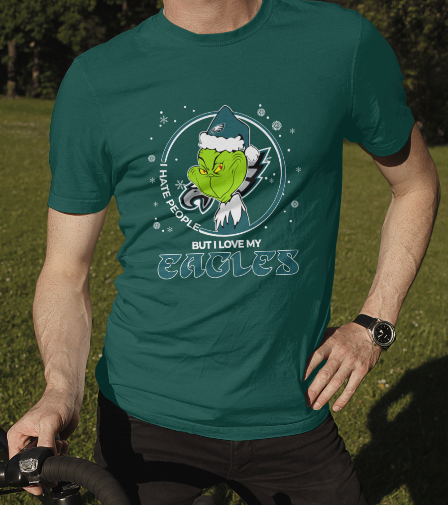 Christmas Grinch Santa I Hate People But I Love My Eagles Philadelphia T-Shirt
