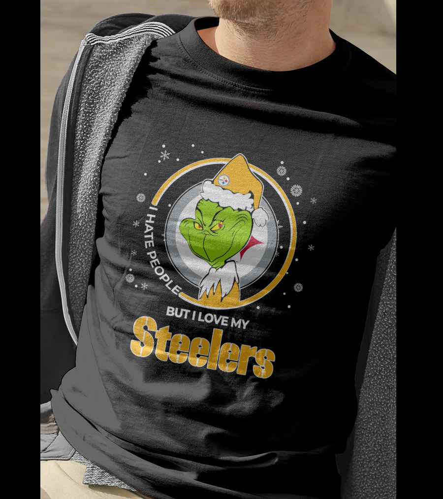 Christmas Grinch Santa I Hate People But I Love My Steelers T-Shirt