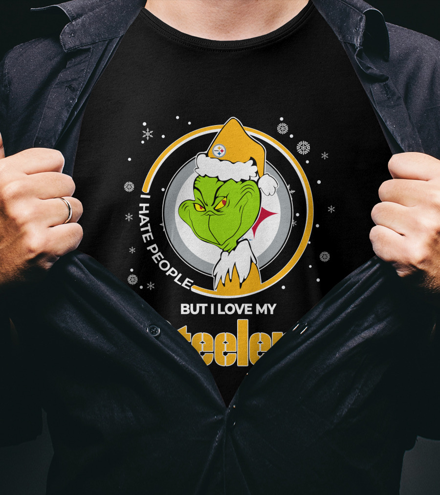 Christmas Grinch Santa I Hate People But I Love My Steelers T-Shirt