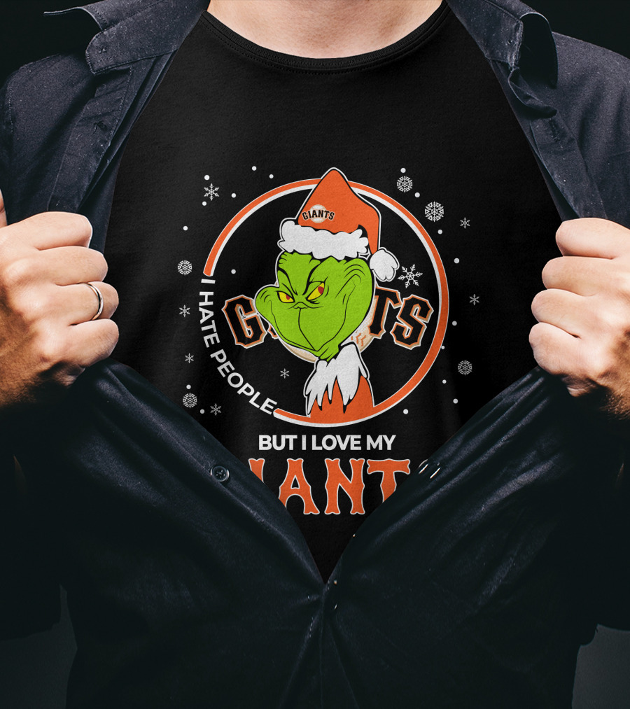 I Hate People But I Love My San Francisco Giants Christmas Grinch Santa T-Shirt