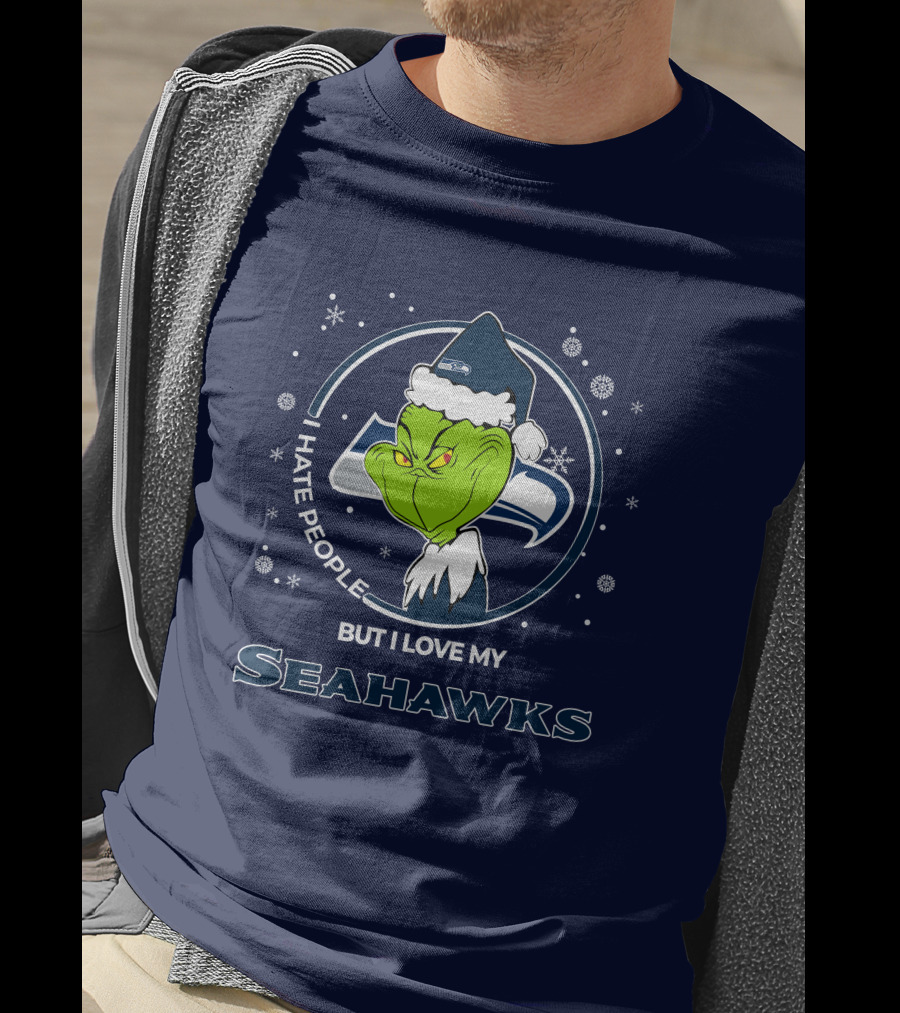 Christmas Grinch Santa I Hate People But I Love My Seahawks T-Shirt