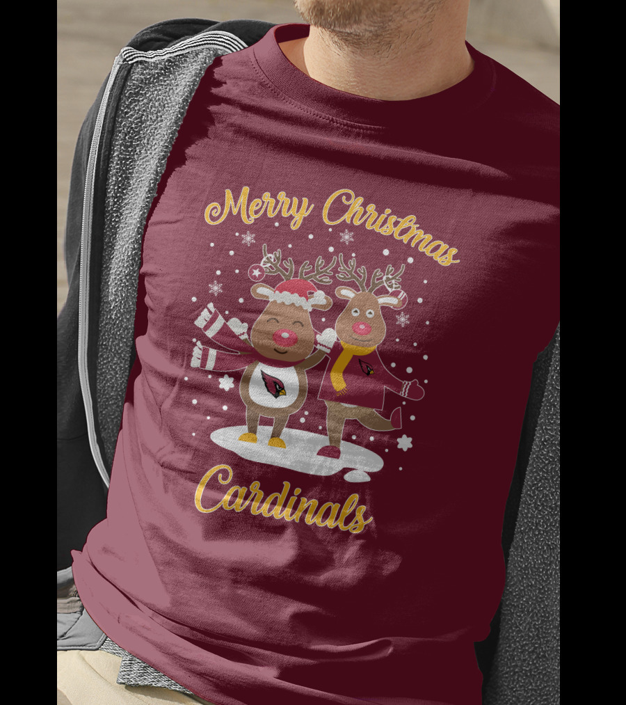 Merry Christmas Cardinals Reindeer Funny Christmas T-Shirt
