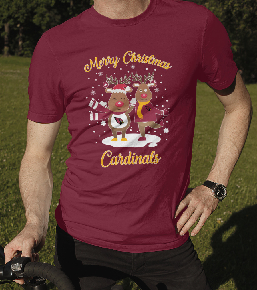 Merry Christmas Cardinals Reindeer Funny Christmas T-Shirt