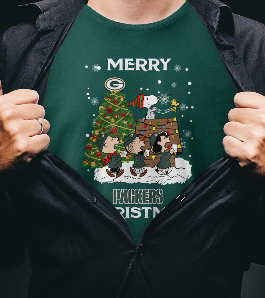 Merry Christmas Green Bay Packers Peanuts Christmas Tree T-Shirt