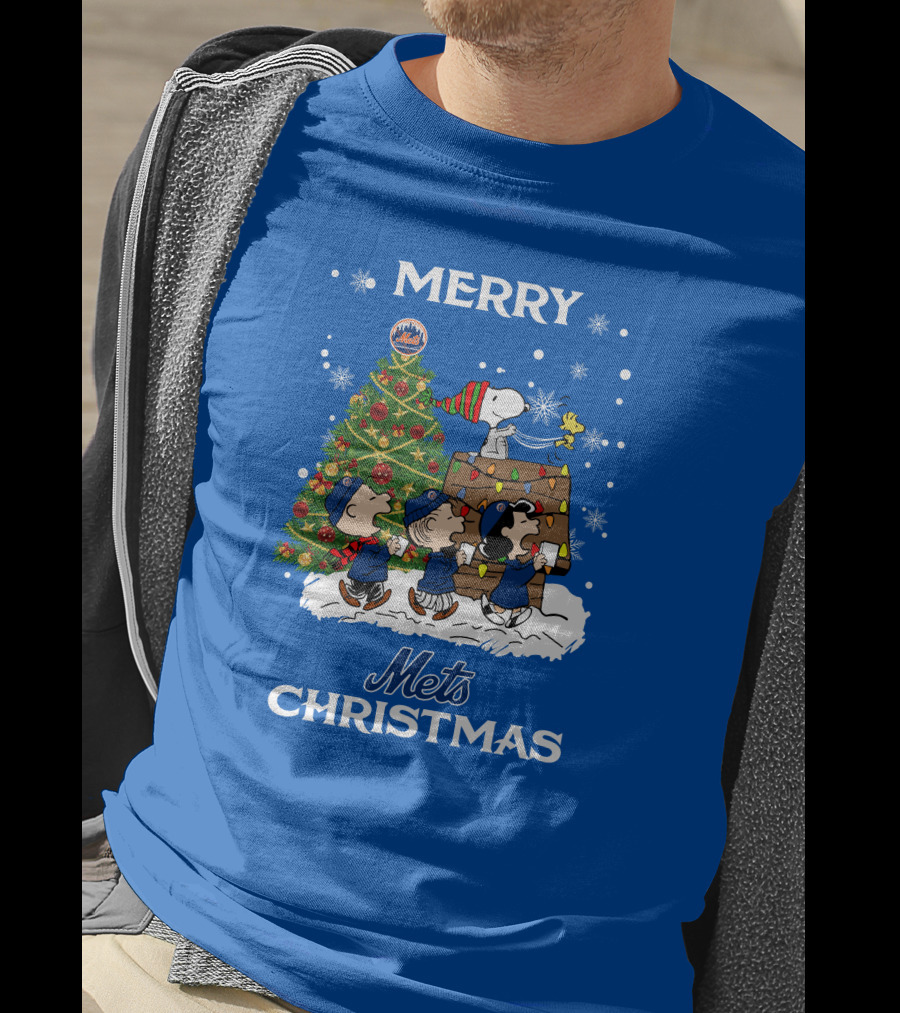 Merry Mets Christmas New York Mets Peanuts Tree Snoopy Woodstock T-Shirt