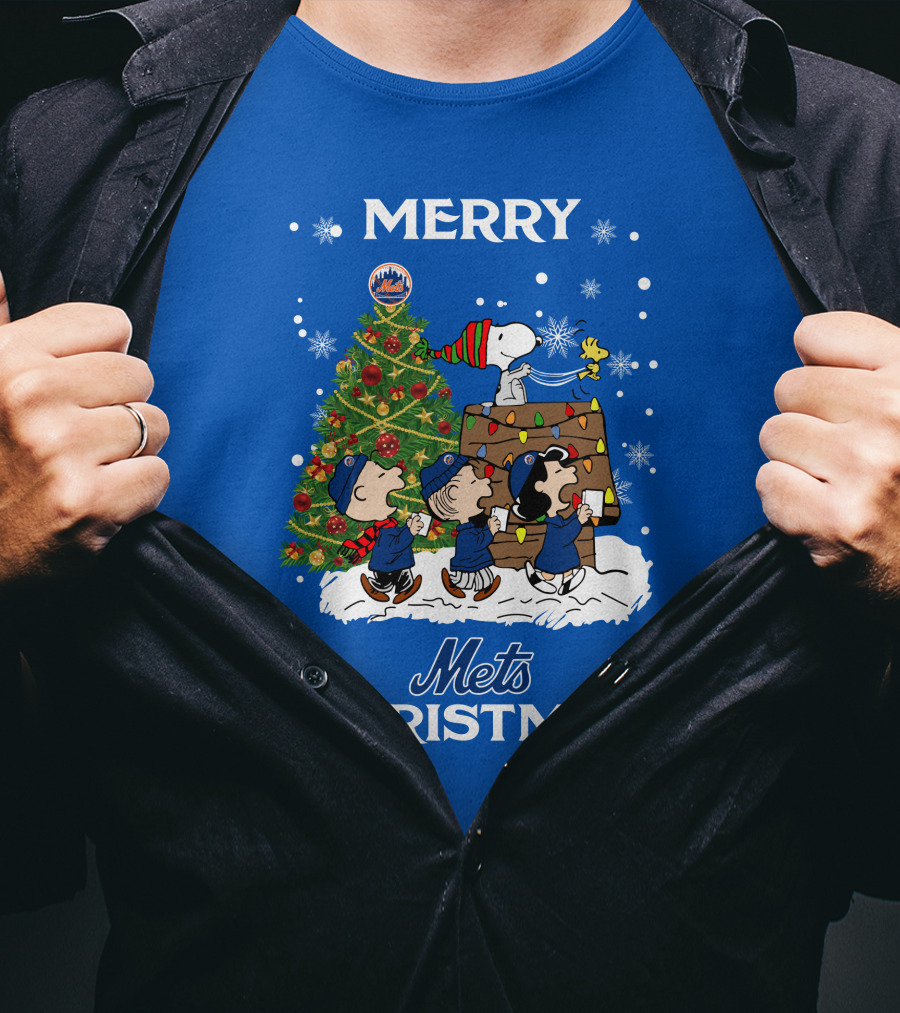 Merry Mets Christmas New York Mets Peanuts Tree Snoopy Woodstock T-Shirt