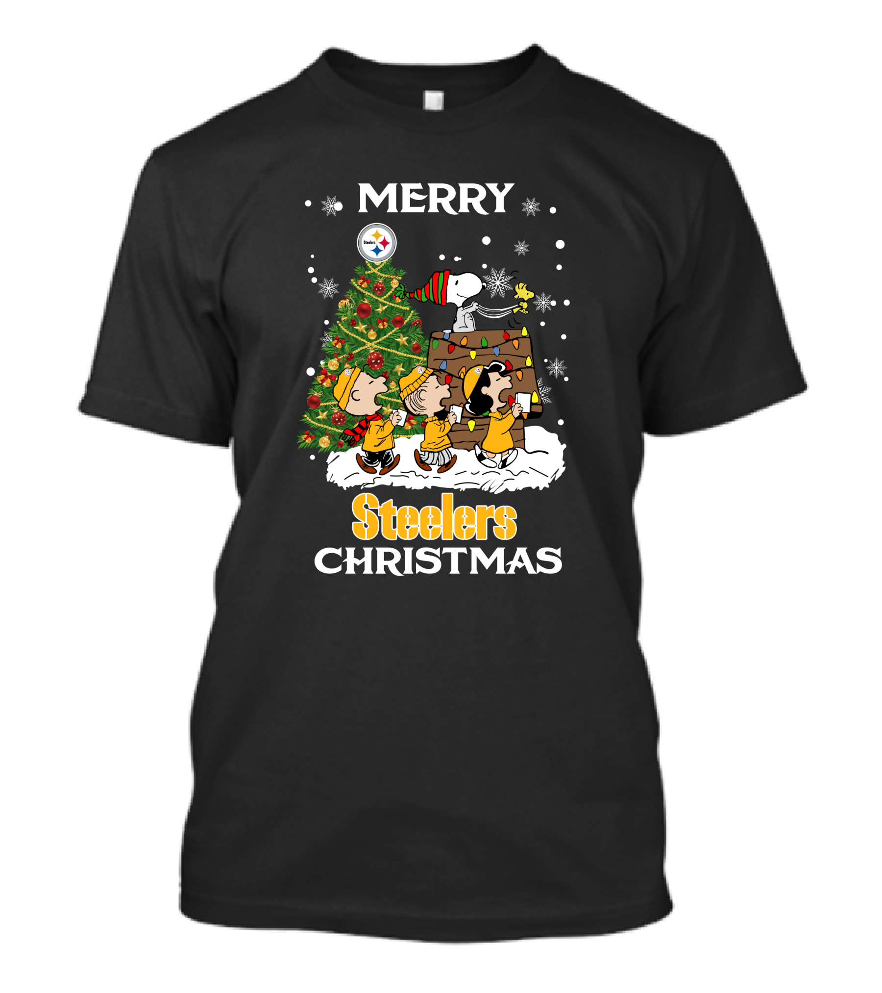 Merry Steelers Christmas Peanuts Tree Snoopy And Friends T-Shirt