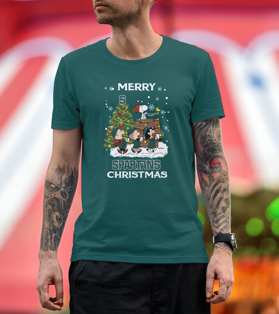 Merry Spartans Christmas Michigan State Peanuts Christmas Tree T-Shirt
