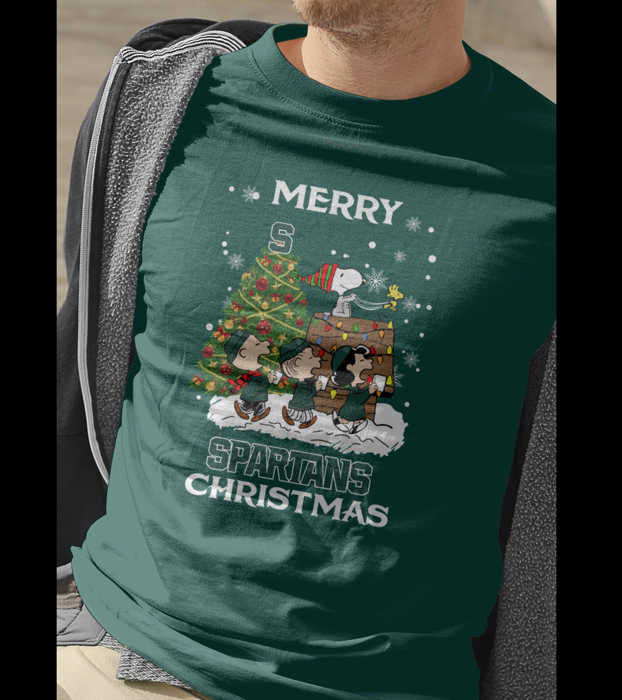 Merry Spartans Christmas Michigan State Peanuts Christmas Tree T-Shirt