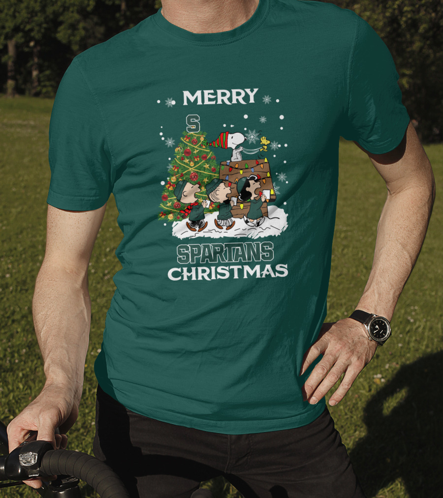 Merry Spartans Christmas Michigan State Peanuts Christmas Tree T-Shirt