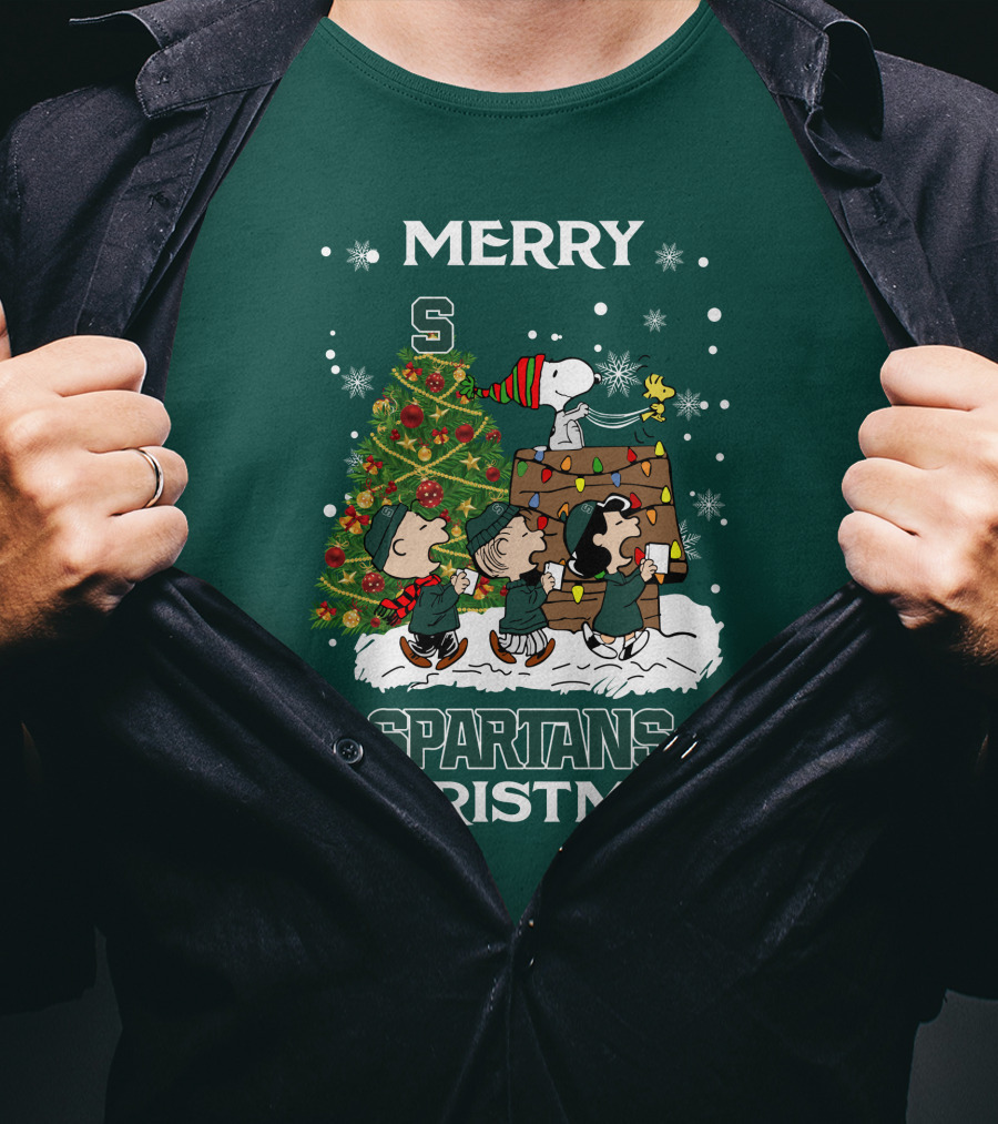 Merry Spartans Christmas Michigan State Peanuts Christmas Tree T-Shirt