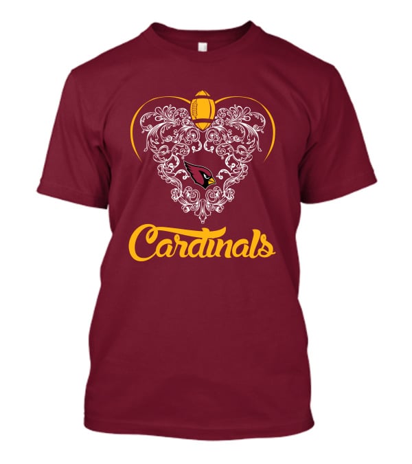 Cardinals Heart With Football And Arizona T-Shirt