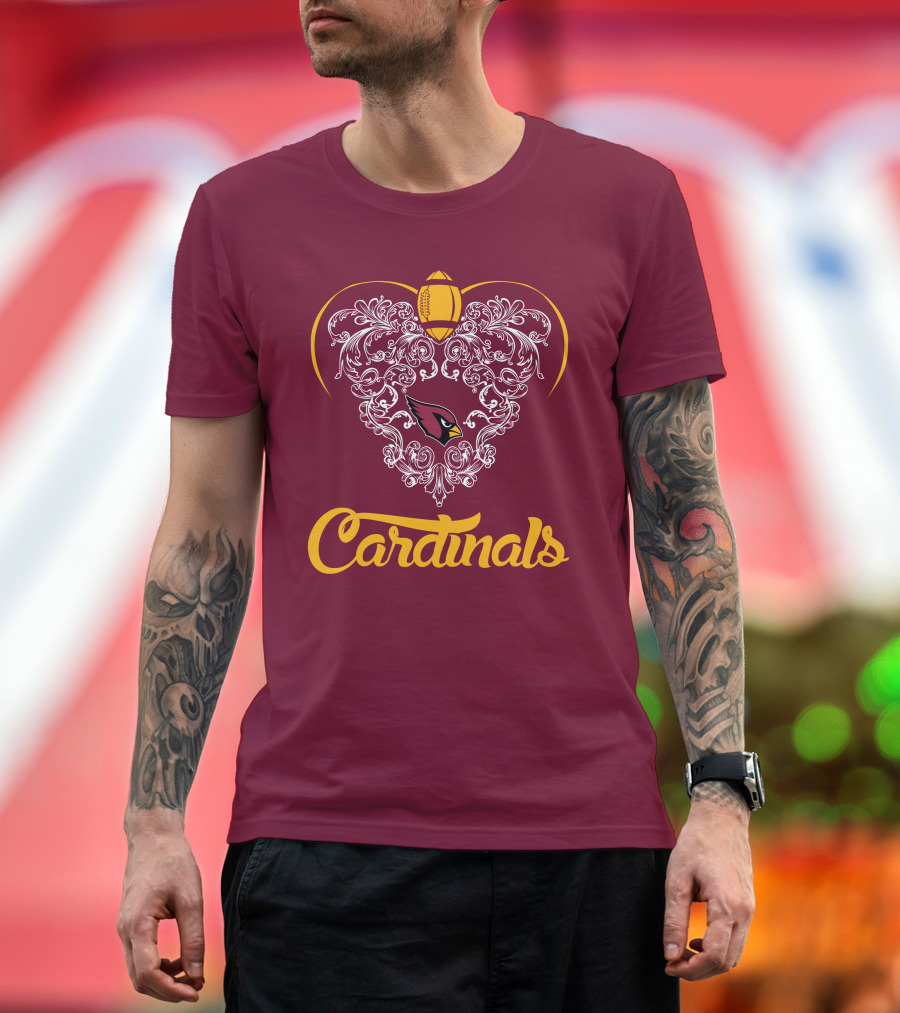 Cardinals Heart With Football And Arizona T-Shirt