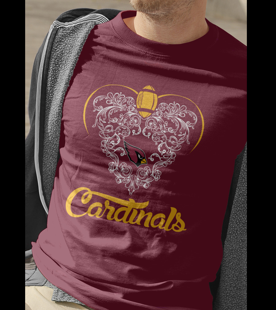 Cardinals Heart With Football And Arizona T-Shirt