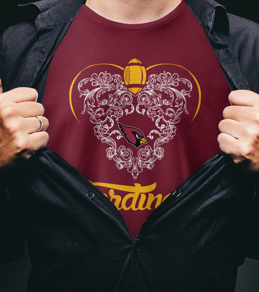 Cardinals Heart With Football And Arizona T-Shirt