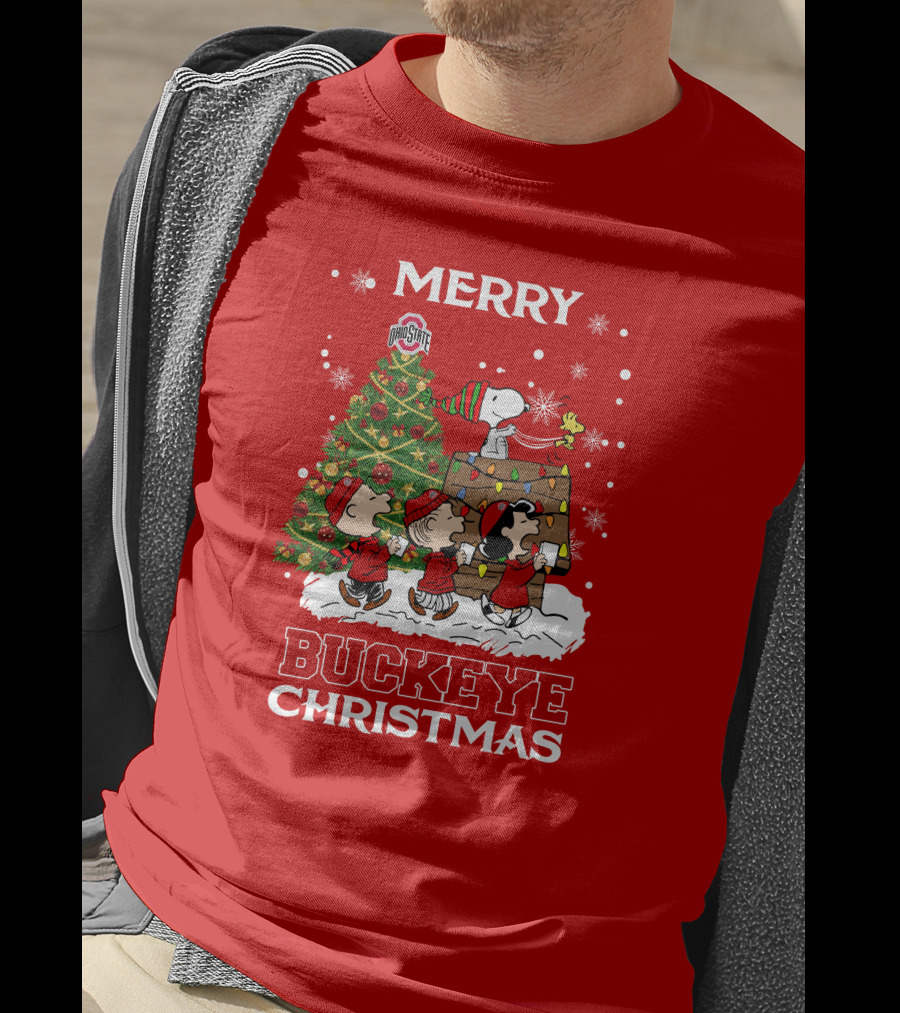 Merry Buckeye Christmas Ohio State Peanuts Christmas Tree T-Shirt