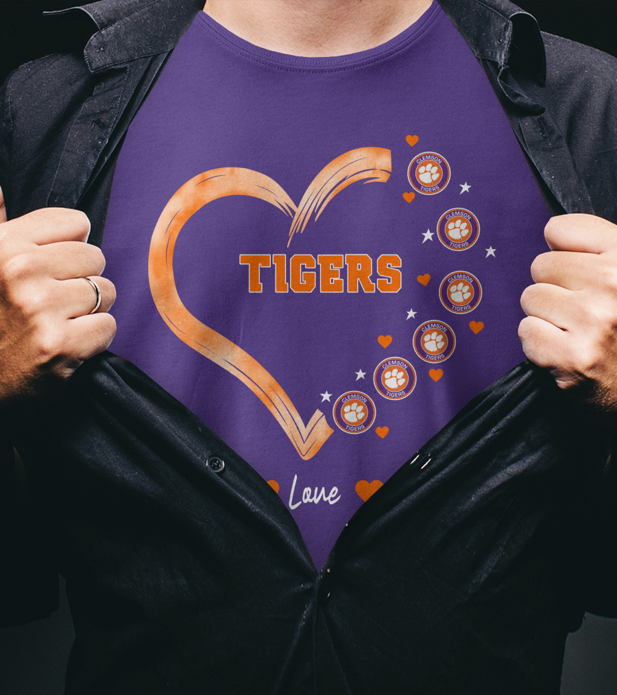 Peace Love Clemson Football Tigers Heart Paw Prints T-Shirt
