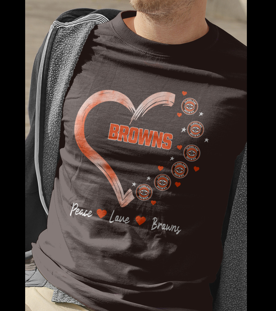 Peace Love Heart Browns Cleveland Browns T-Shirt