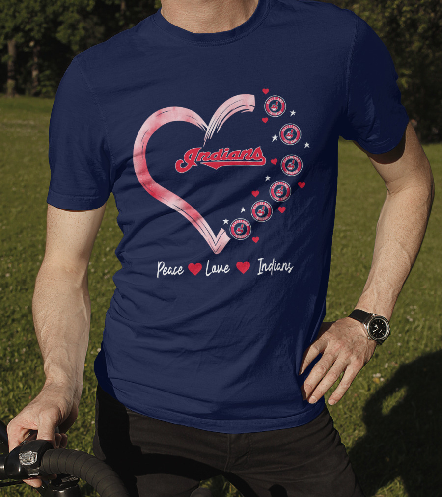 Peace Love Indians Heart Cleveland Indians T-Shirt